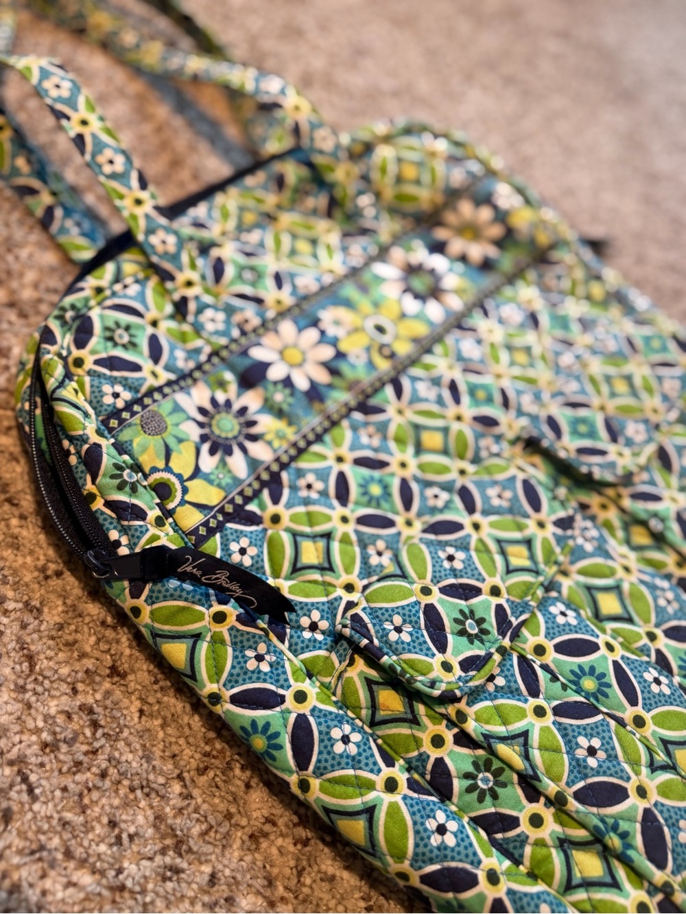 Vera Bradley Blue and Green Patterned Quilted Backpack